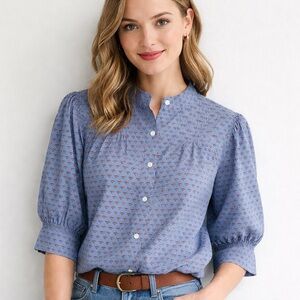 Brooks Brothers Blue Floral Blouse | Size 6 | Pintuck Detail Top